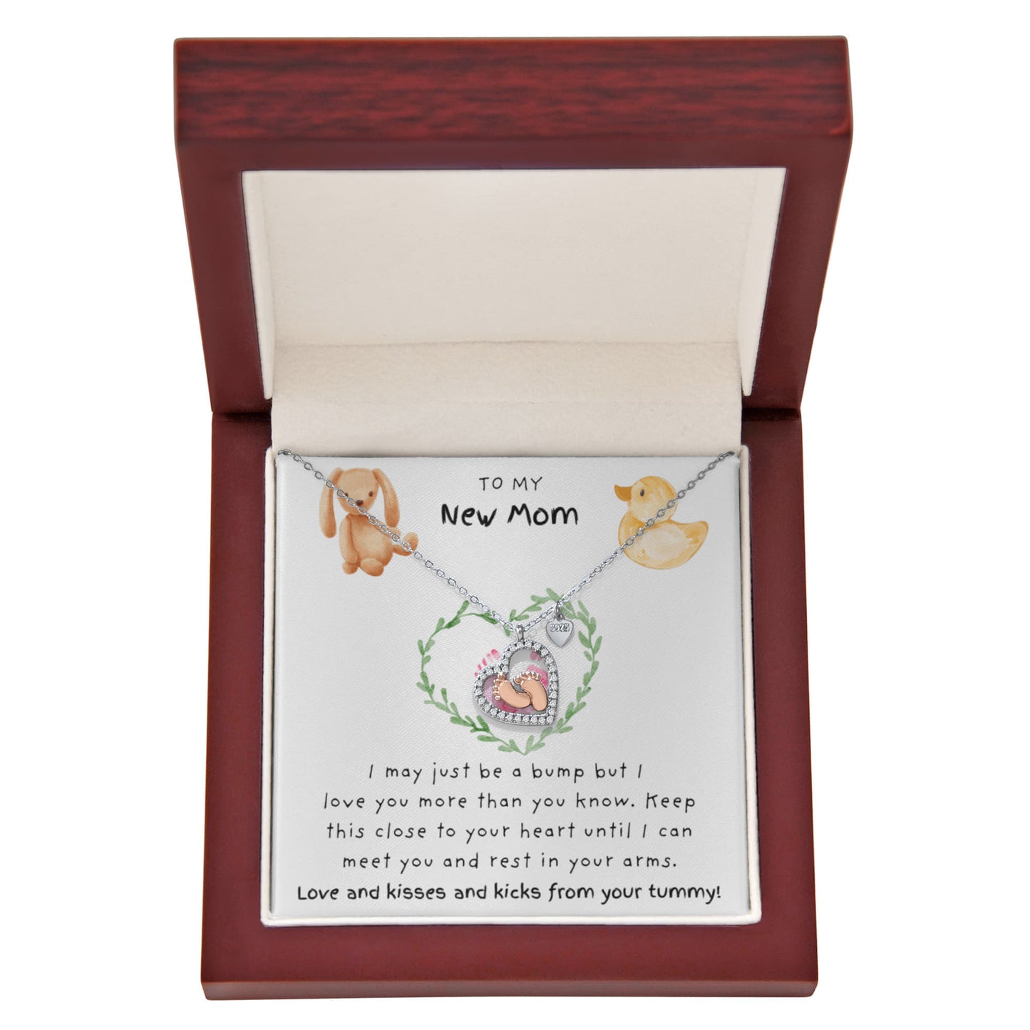 To My New Mom Pink |  Baby Feet Heart Necklace