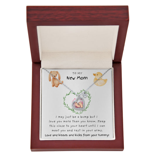 To My New Mom Pink |  Baby Feet Heart Necklace