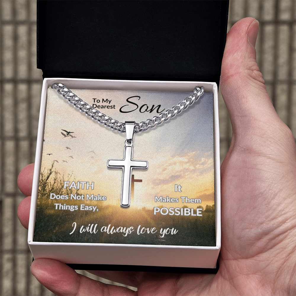 To My Dearest Son | Artisan Cross with Cuban Link Chain