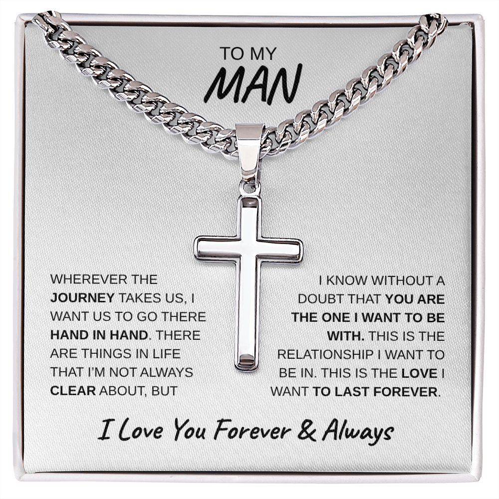 TO MY MAN | Artisan Cross with Cuban Link Chain