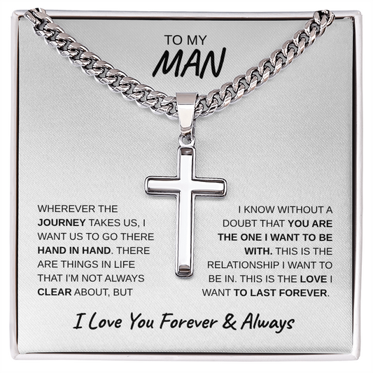 TO MY MAN | Artisan Cross with Cuban Link Chain