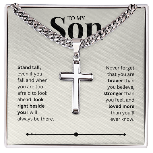 To My Son | Artisan Cross with Cuban Link Chain