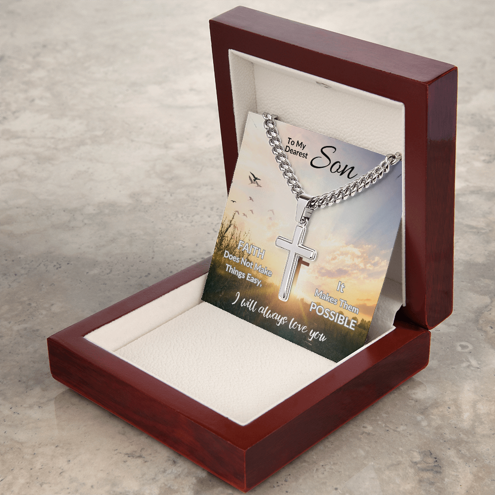 To My Dearest Son | Artisan Cross with Cuban Link Chain