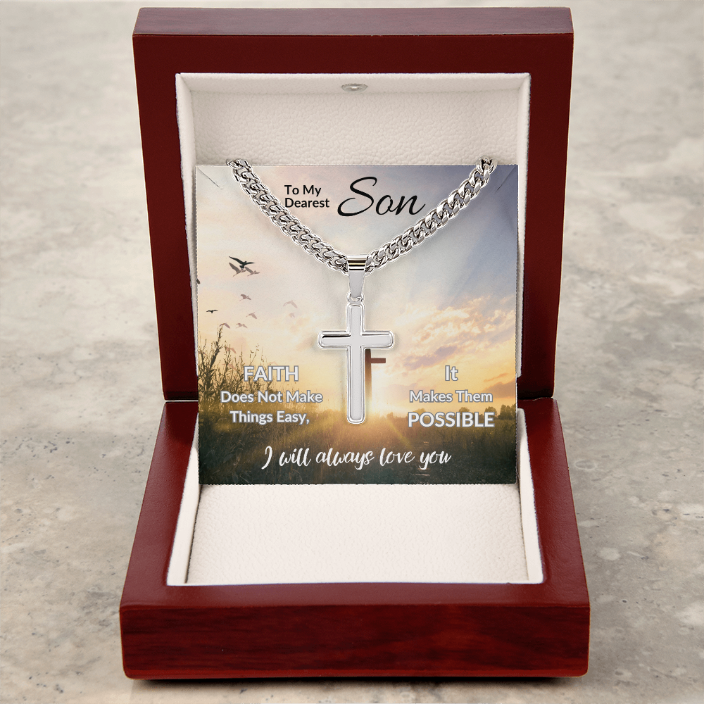 To My Dearest Son | Artisan Cross with Cuban Link Chain