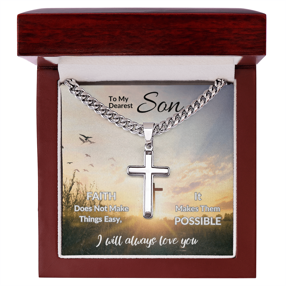 To My Dearest Son | Artisan Cross with Cuban Link Chain