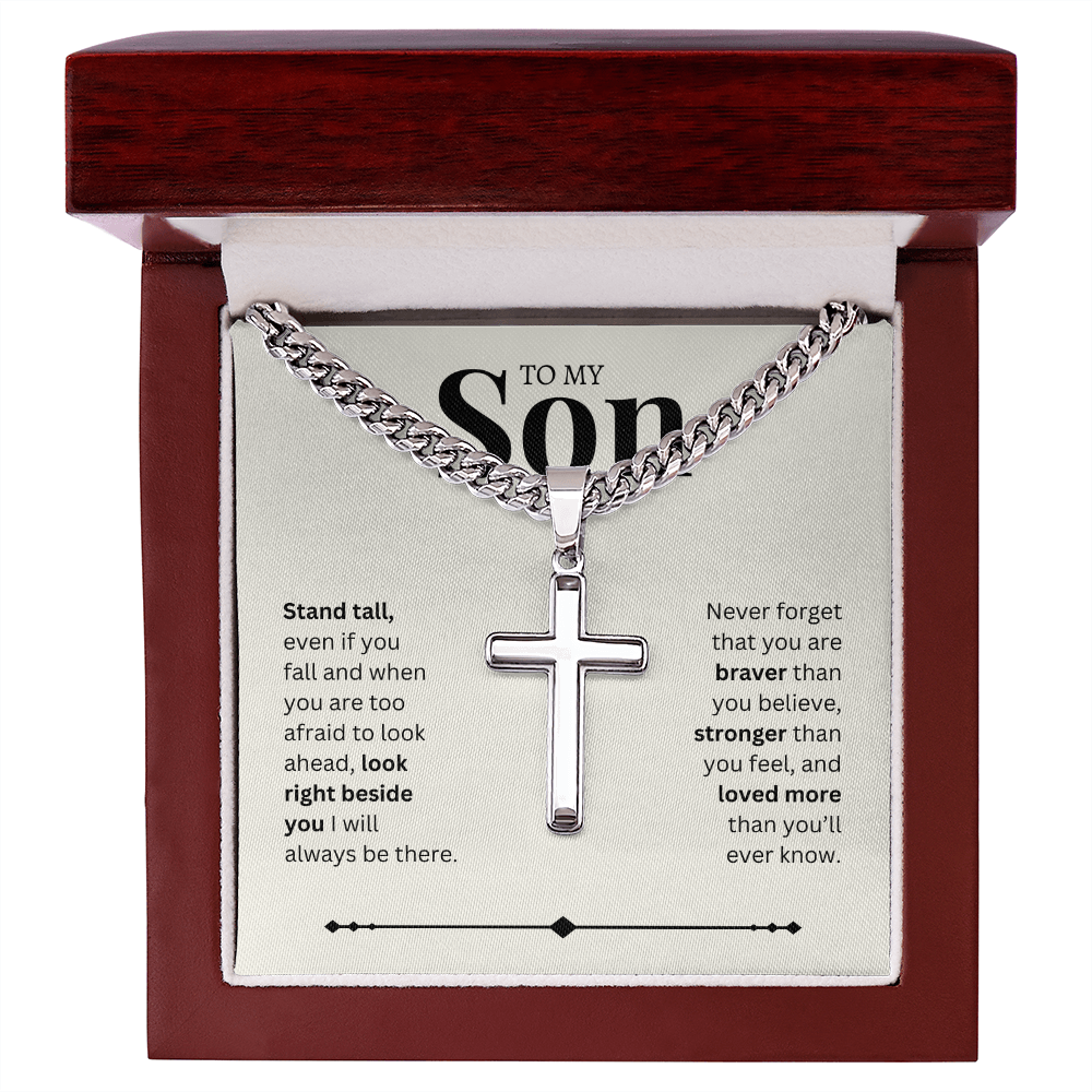 To My Son | Artisan Cross with Cuban Link Chain