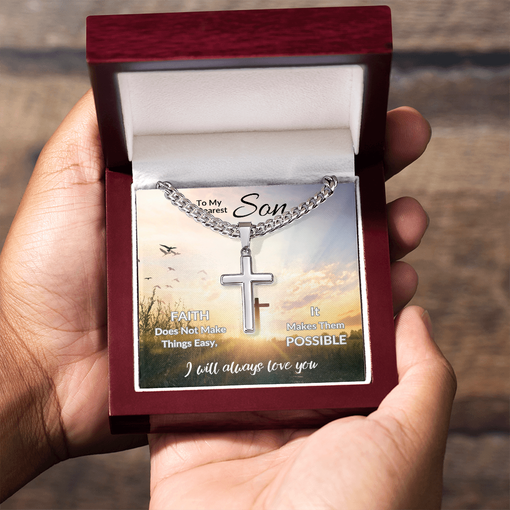 To My Dearest Son | Artisan Cross with Cuban Link Chain