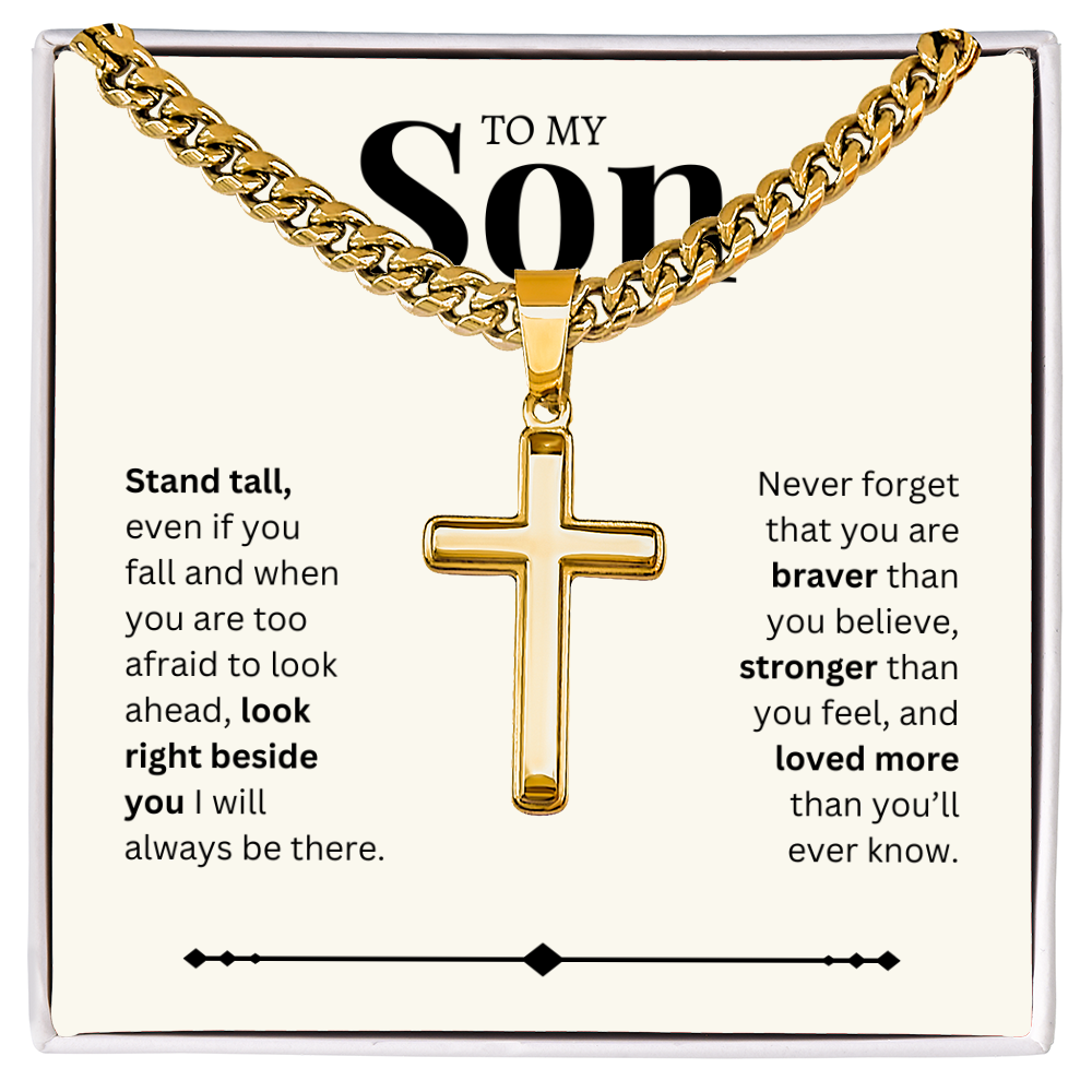 To My Son | Artisan Cross with Cuban Link Chain