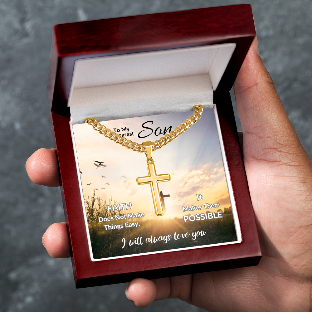 To My Dearest Son | Artisan Cross with Cuban Link Chain