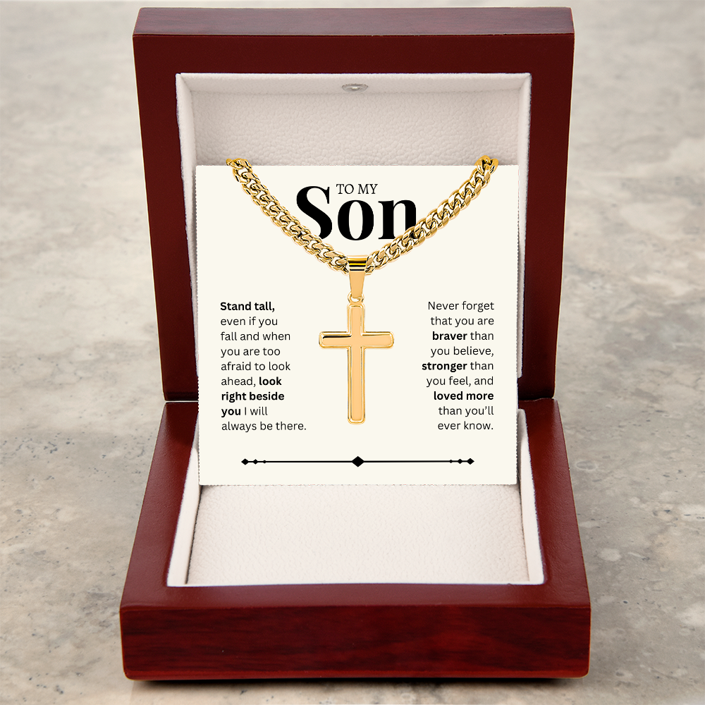 To My Son | Artisan Cross with Cuban Link Chain
