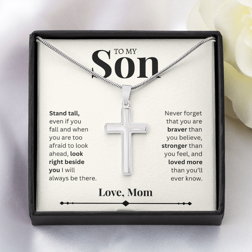 To My Son- Love, Mom | Artisan Cross Necklace