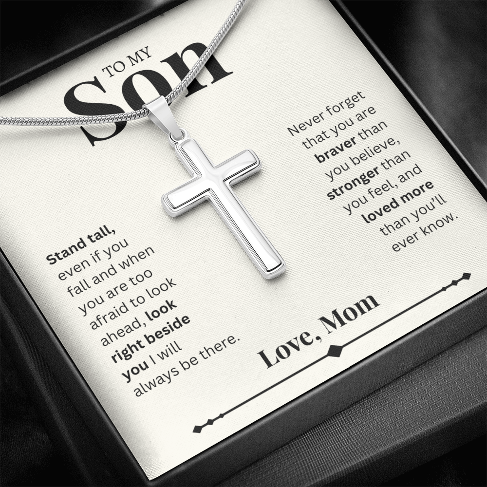 To My Son- Love, Mom | Artisan Cross Necklace