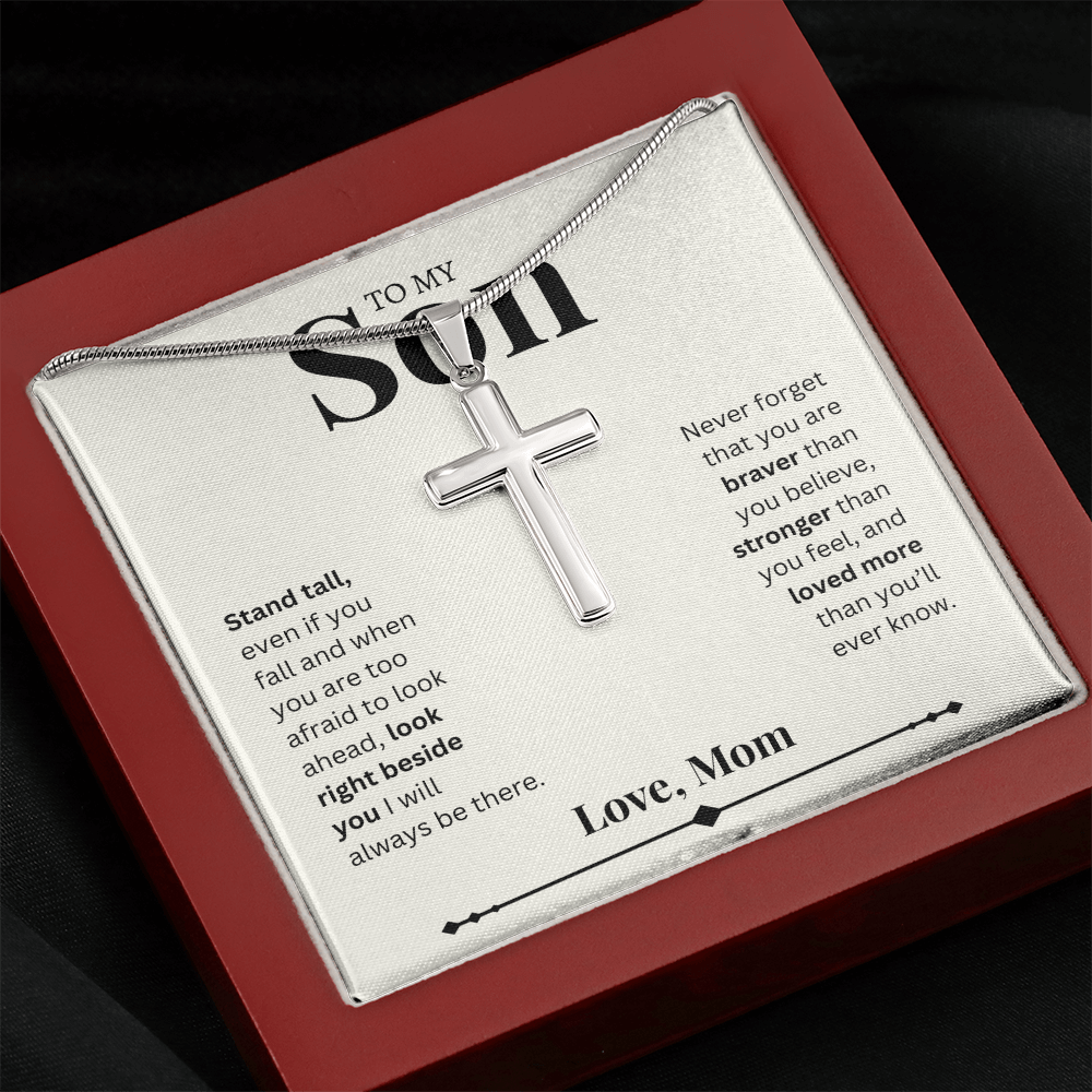 To My Son- Love, Mom | Artisan Cross Necklace